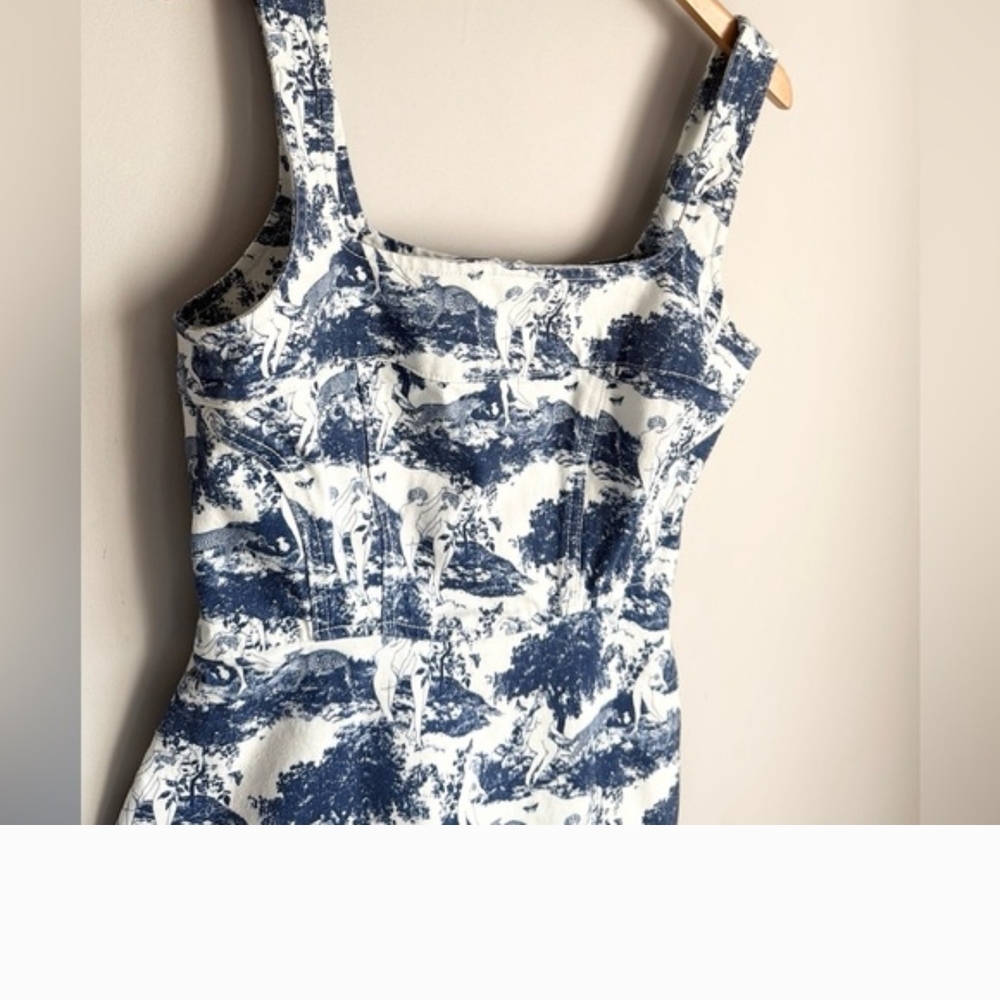 Reformation Jeans Blue Toile Square-Neck Mini Dress - Picture 6 of 7